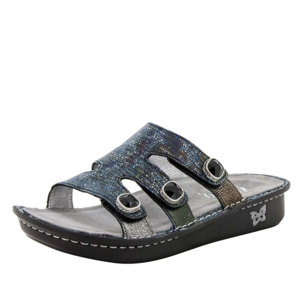 NWT ALEGRIA Venice Slides Metallic Leather Shoe 